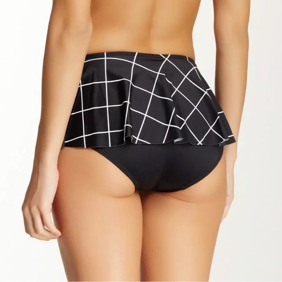 NWT Spanx Womens 10 Flirty Skirted Swim Bikini Bottom Mid Rise Black Geo NWT $78 - Picture 8 of 10